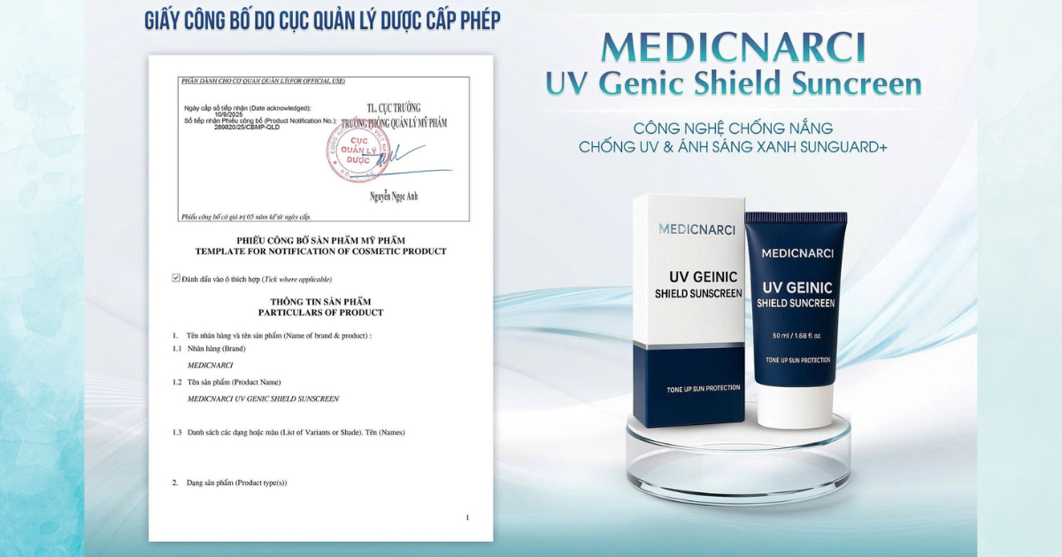 Medicnarci UV Genic Shield Sunscreen - Kem chống nắng chuẩn khoa học, chứng nhận rõ ràng